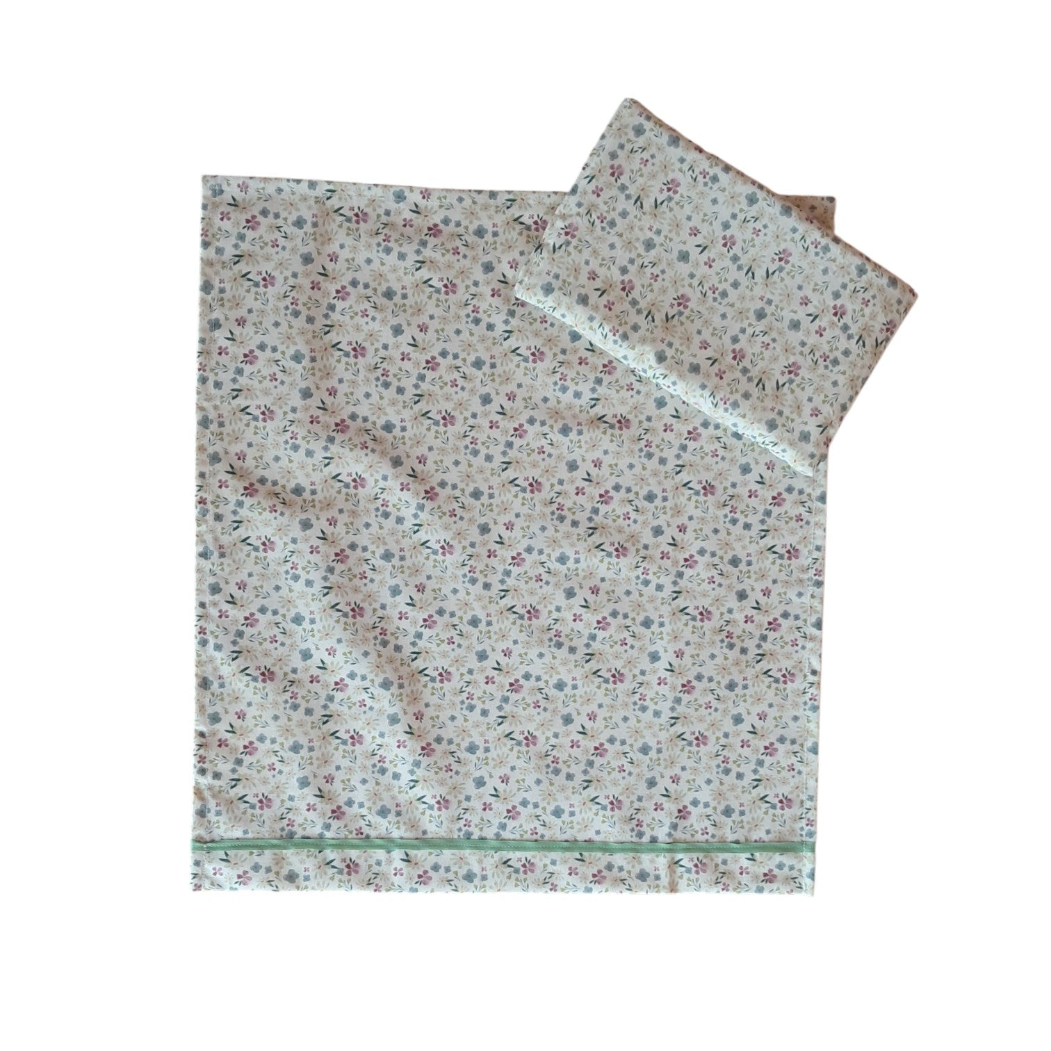 Sábana para cama de muñecas con almohada - Flores verdes