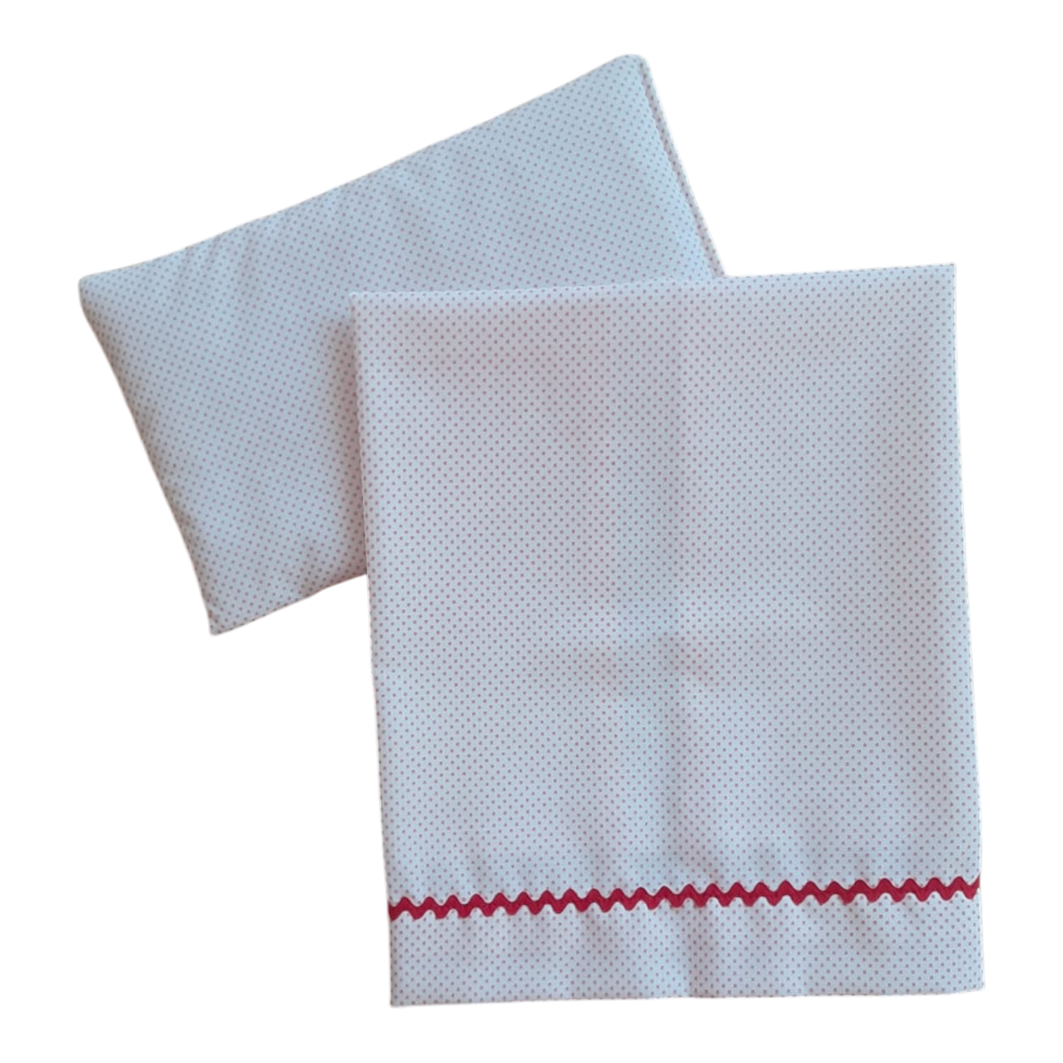 Sábana para cama de muñecas con almohada - Lunares fresa