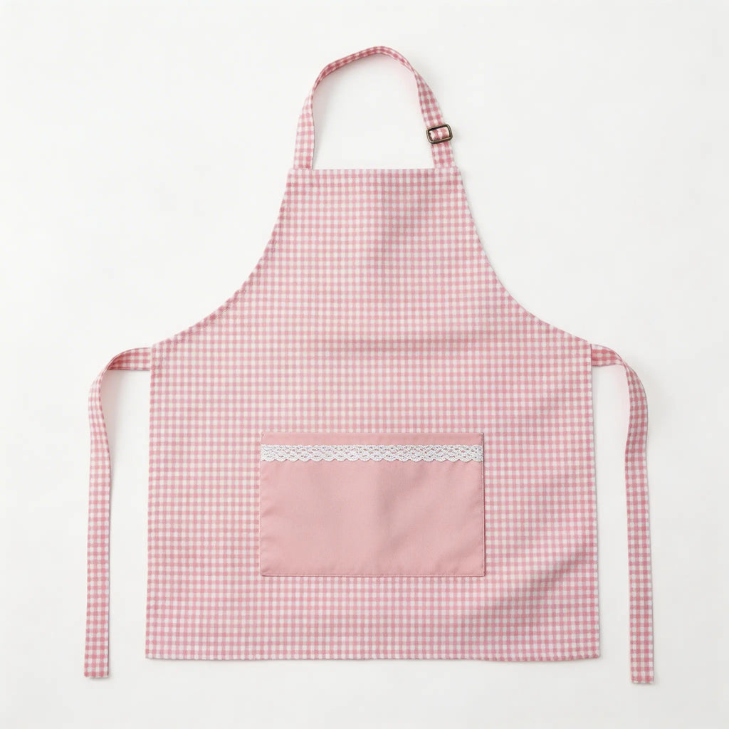Delantal infantil de tela para cocinita y juego simbólico – Cuadro rosa