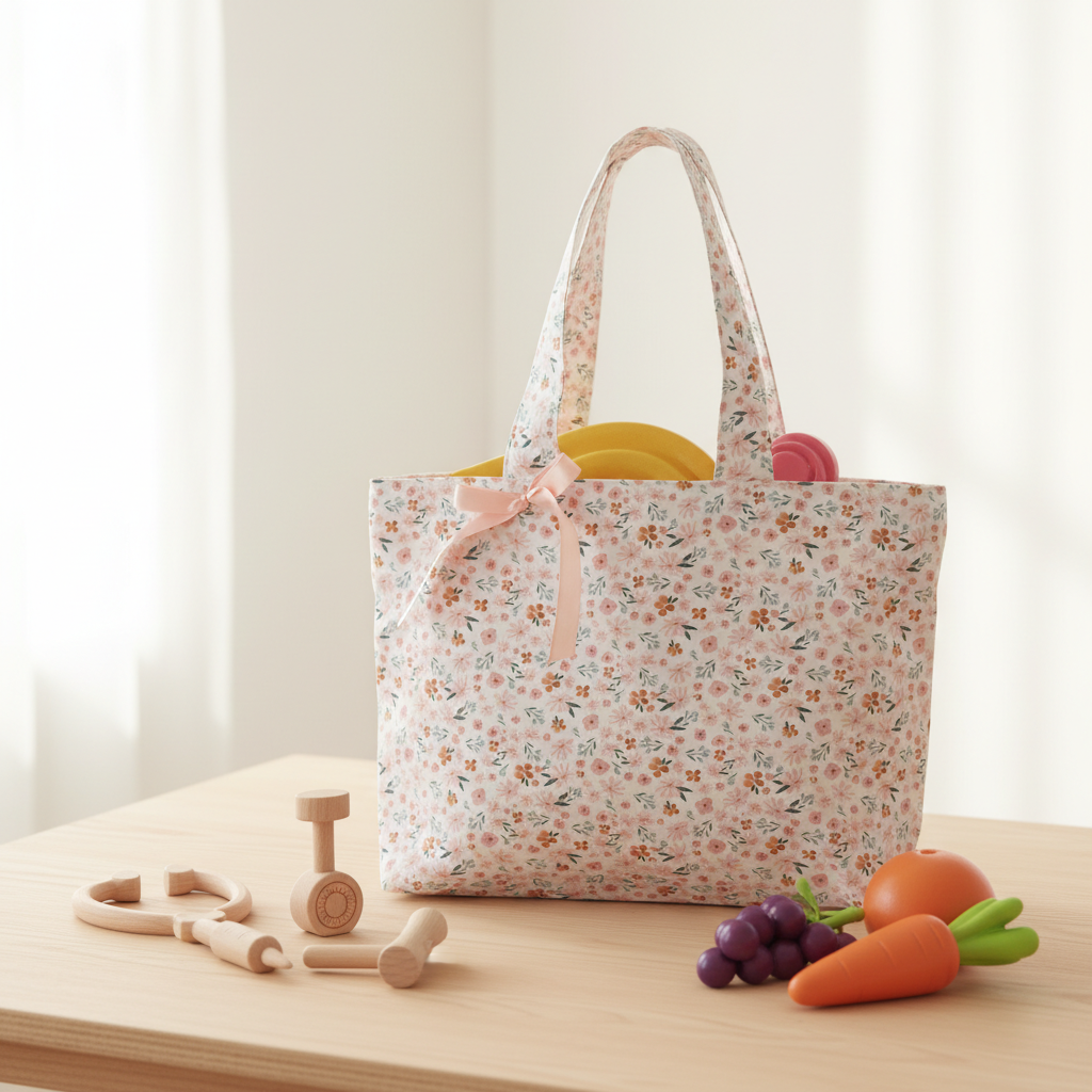 Bolso de tela infantil de algodón con diseño floral para juego simbólico