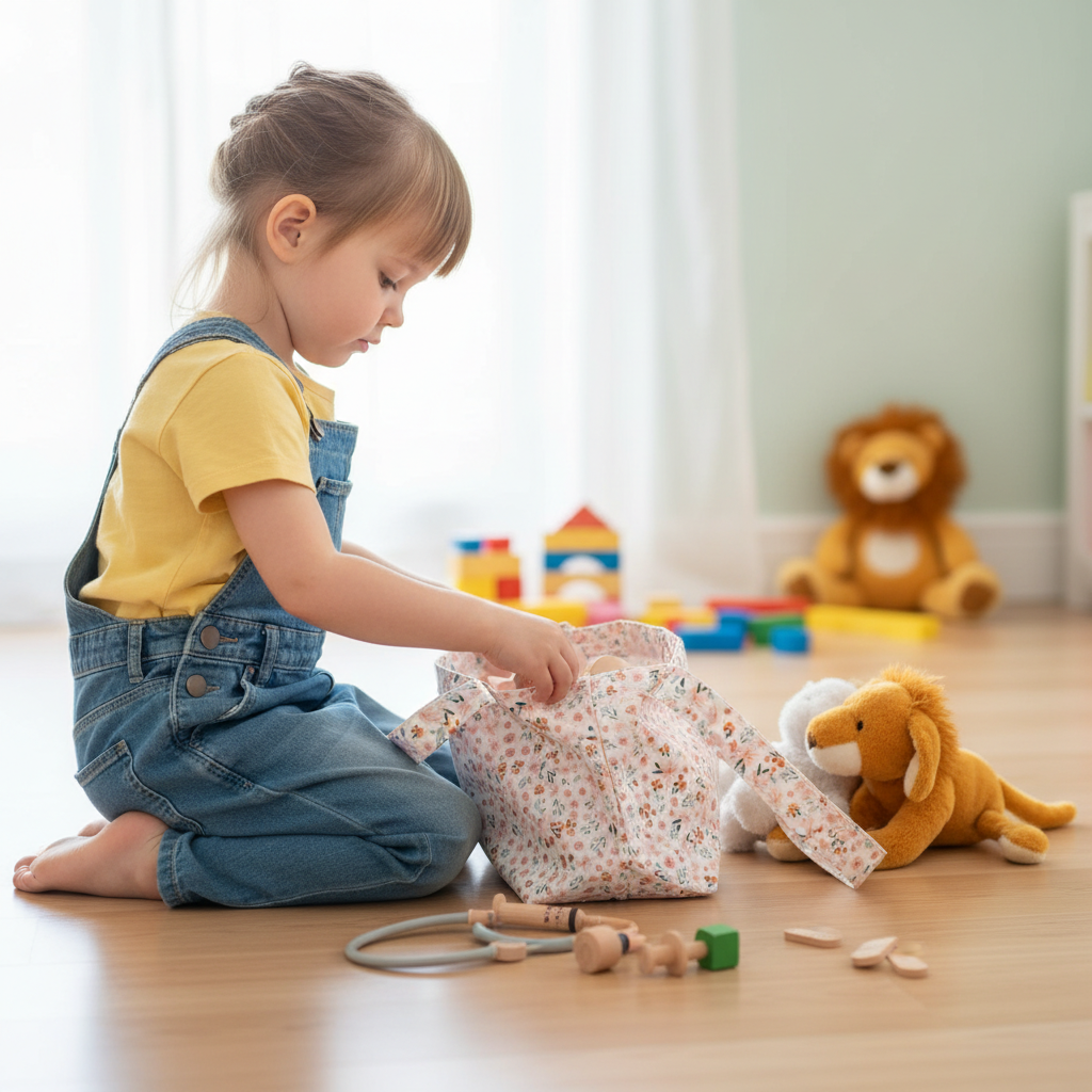 Bolso de tela infantil floral, ligero y resistente para juego imaginativo