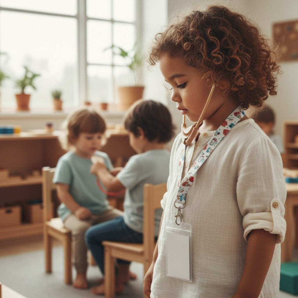 Cinta de identificación médica infantil par juego de medicos. juegos simbolicos infantiles. ambientes de juego. rincón de médicos
