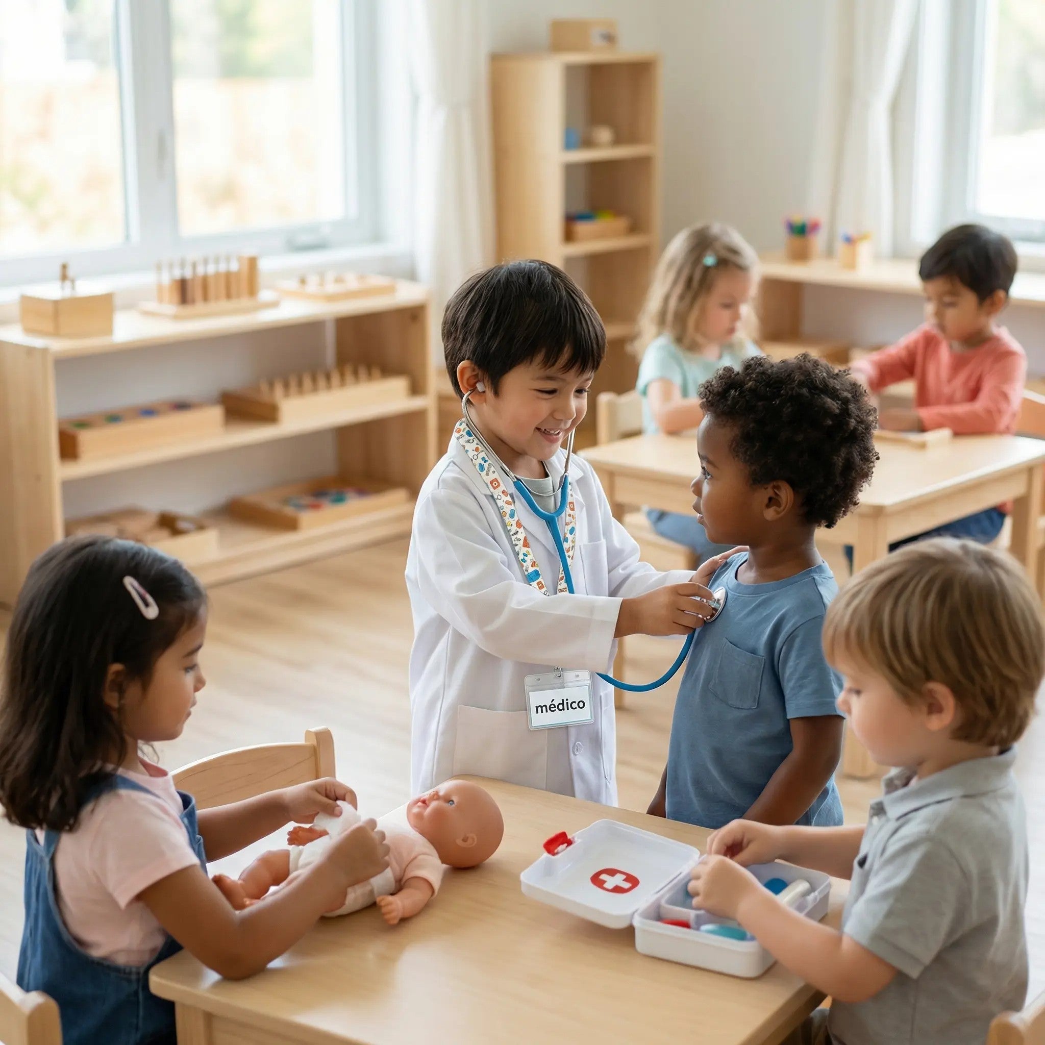 Cinta de identificación médica infantil de material didáctico para juego simbólico de médicos en aula