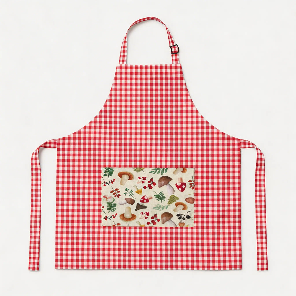 Delantal infantil de cuadros rosas con diseño de tela para cocinita y juego simbólico