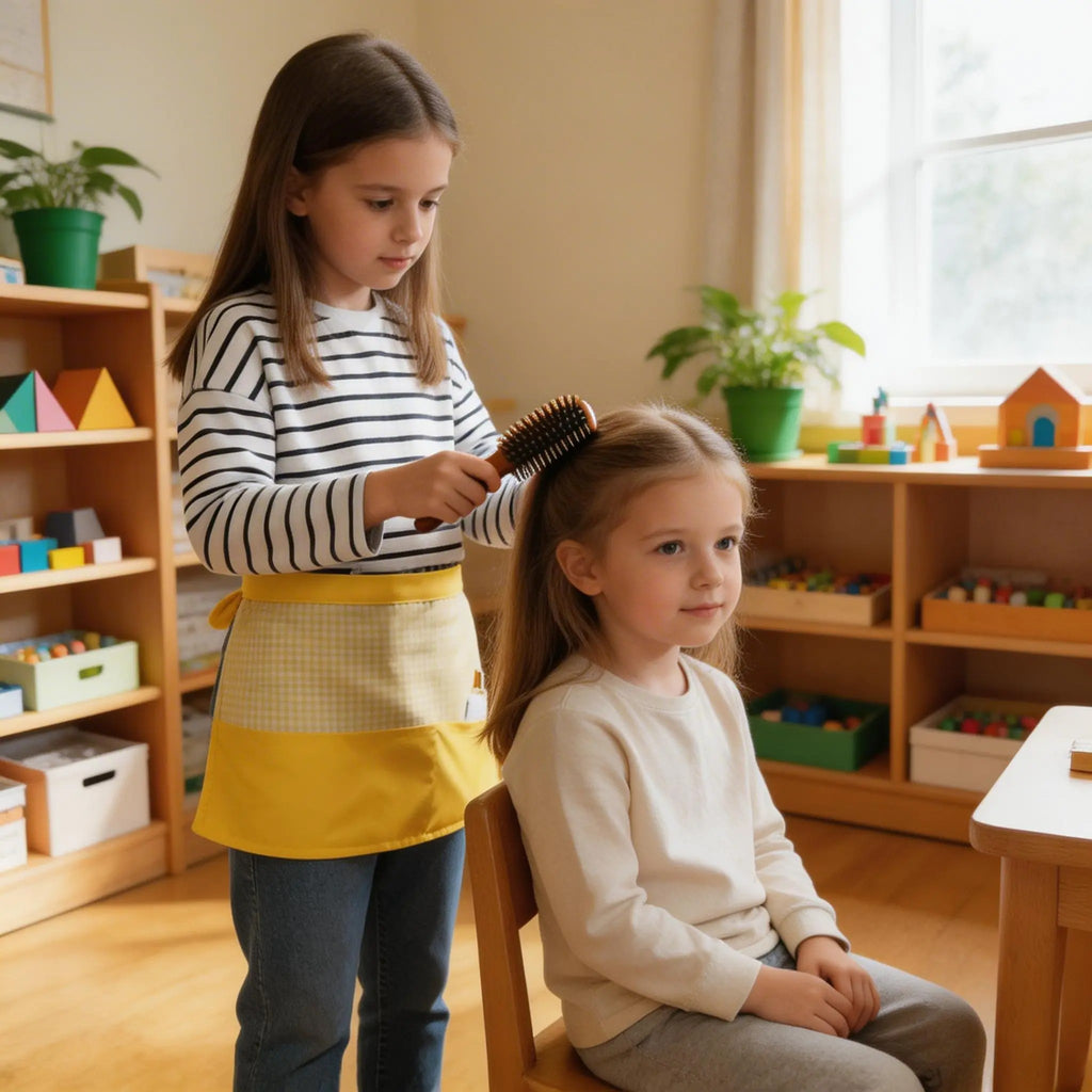 Delantal de tela para juego de peluquería infantil