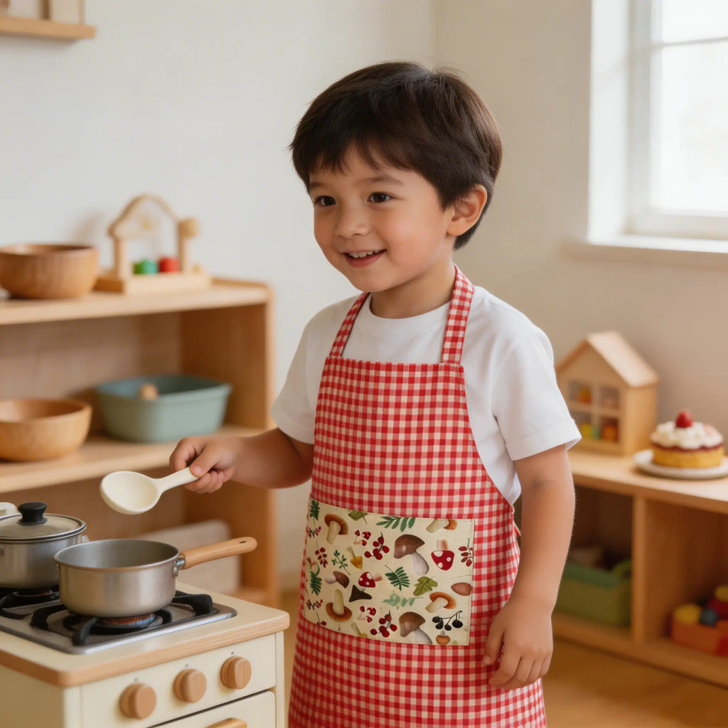 Delantal infantil rosa de cuadros vichy para cocinita