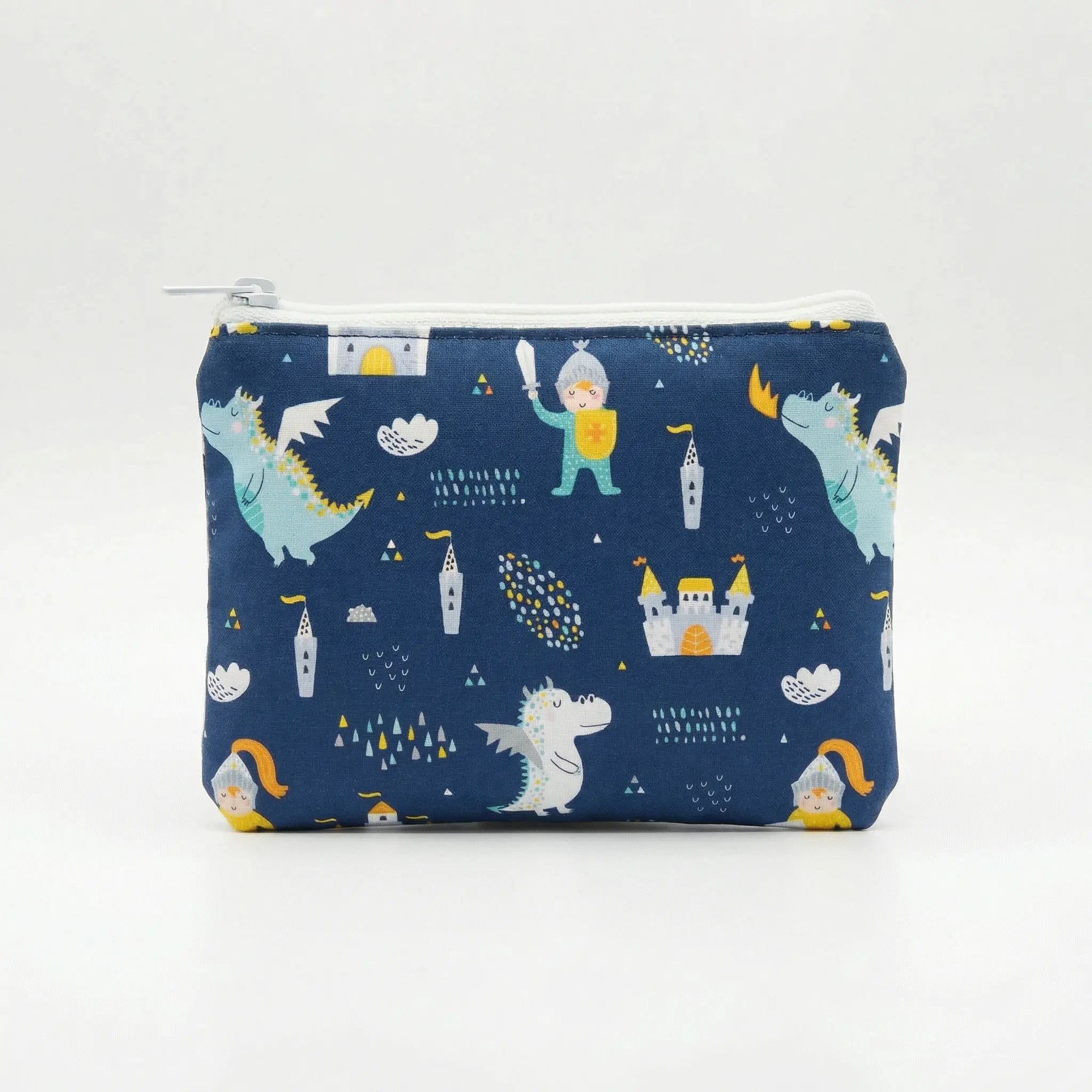 Monedero infantil de tela azul con cremallera para juego simbólico
