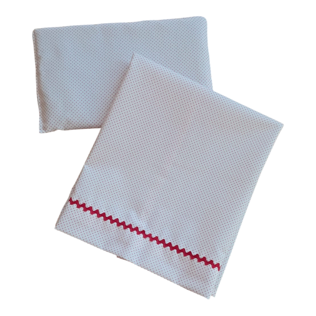Sábana para cama de muñecas con almohada - Lunares fresa